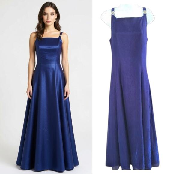 Vintage Y2K Betsy & Adam Formal Dress Women's Sz 10 Blue Sparkle Metallic Maxi - Picture 1 of 16